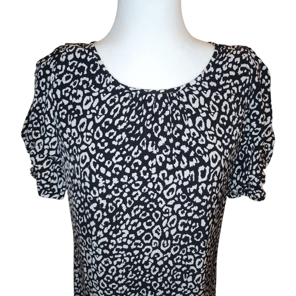 Joie Angeni Black White Animal Print Shift Dress Puff Sleeve Size XS - Picture 6 of 15